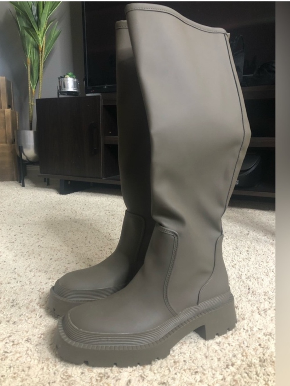Zara Olive Tall Chunky Sole Knee Boots